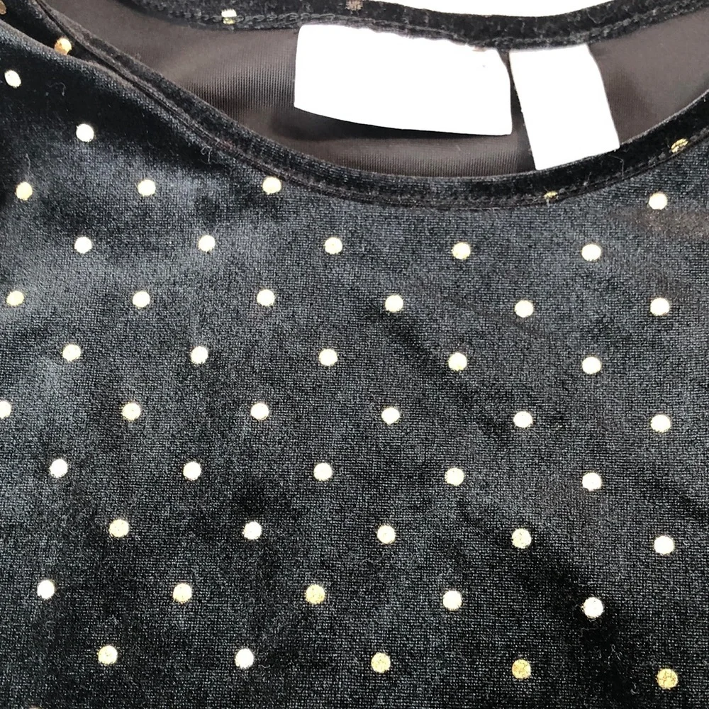 The Children’s Place elegant black velvet like dress gold glittery dots girls 5T